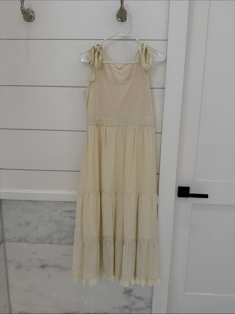Tie-Shoulder Cream Maxi Sundress